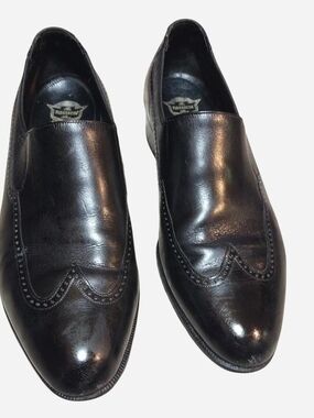 Florsheim Mens Dress Shoes Black Leather Slip-On Wingtip Loafers 10C